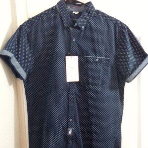 Brand New With Tags Denim & Flower Short Sleeve Dark Blue Polk Dots